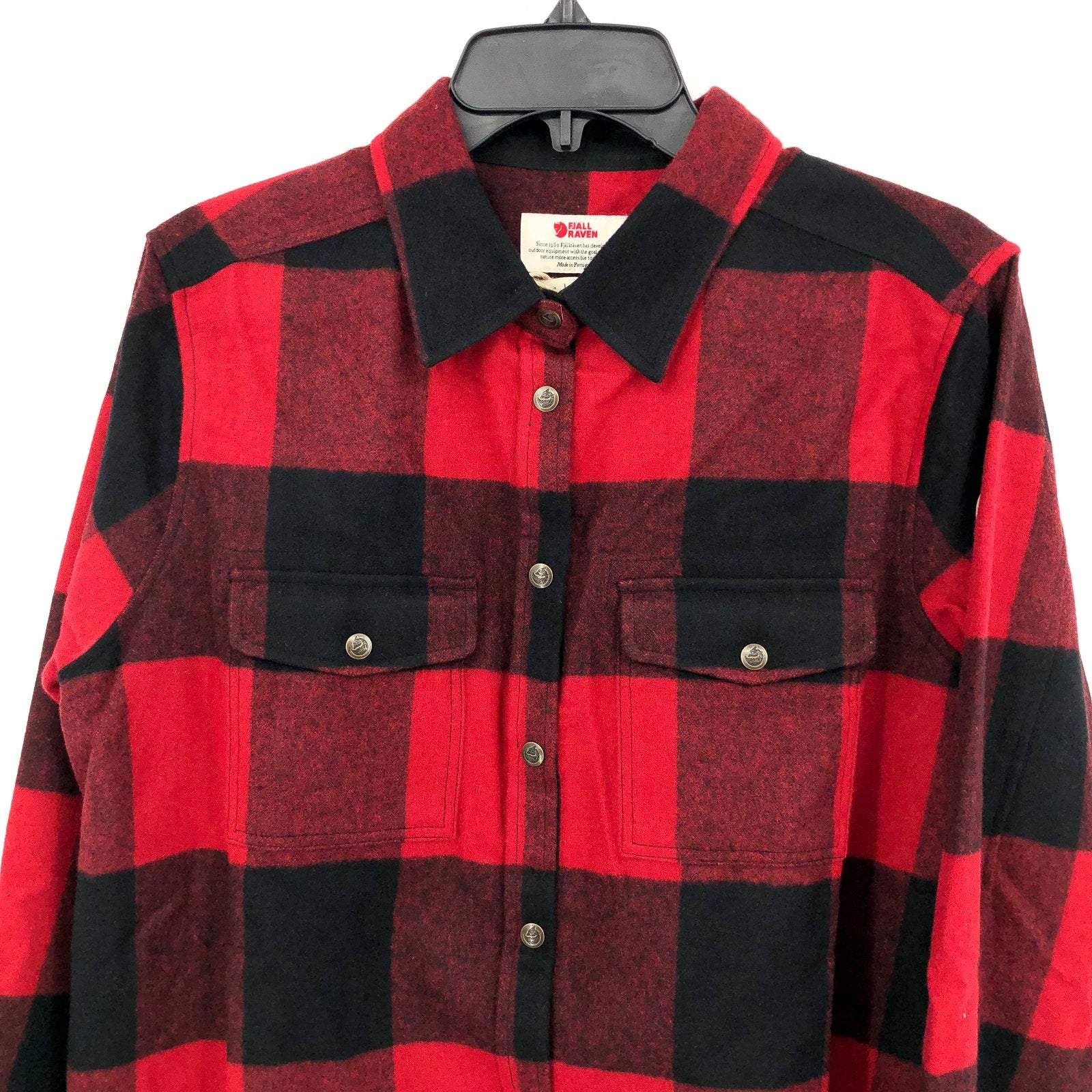 FJALLRAVEN Womens Canada Plaid Shirt Large Red Black Shacket Wool NWT