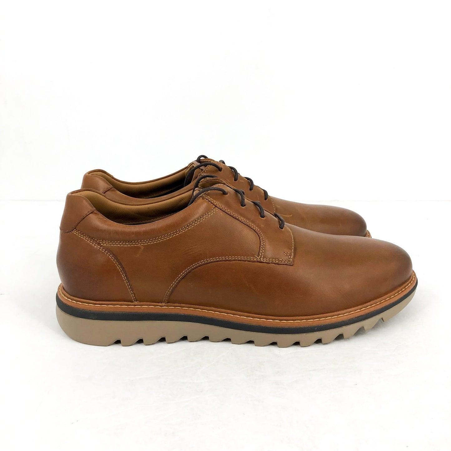 Johnson & Murphy Mens Braydon Plain Toe Dress Shoes 12 Wide Tan Leather NIB