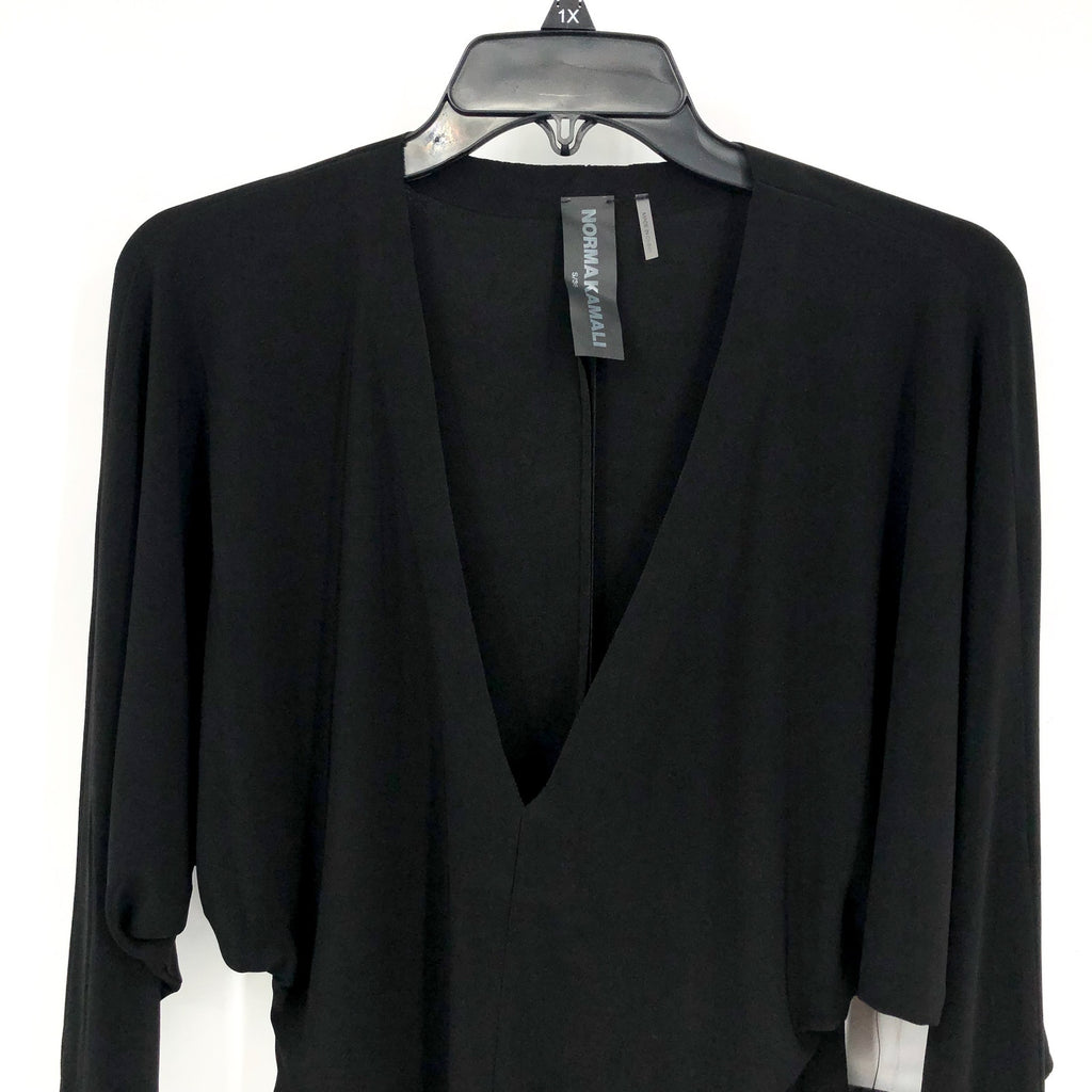 NORMA KAMALI Women's Dolman V Neck Bodysuit XS 34 Black Long Sleeve NWT