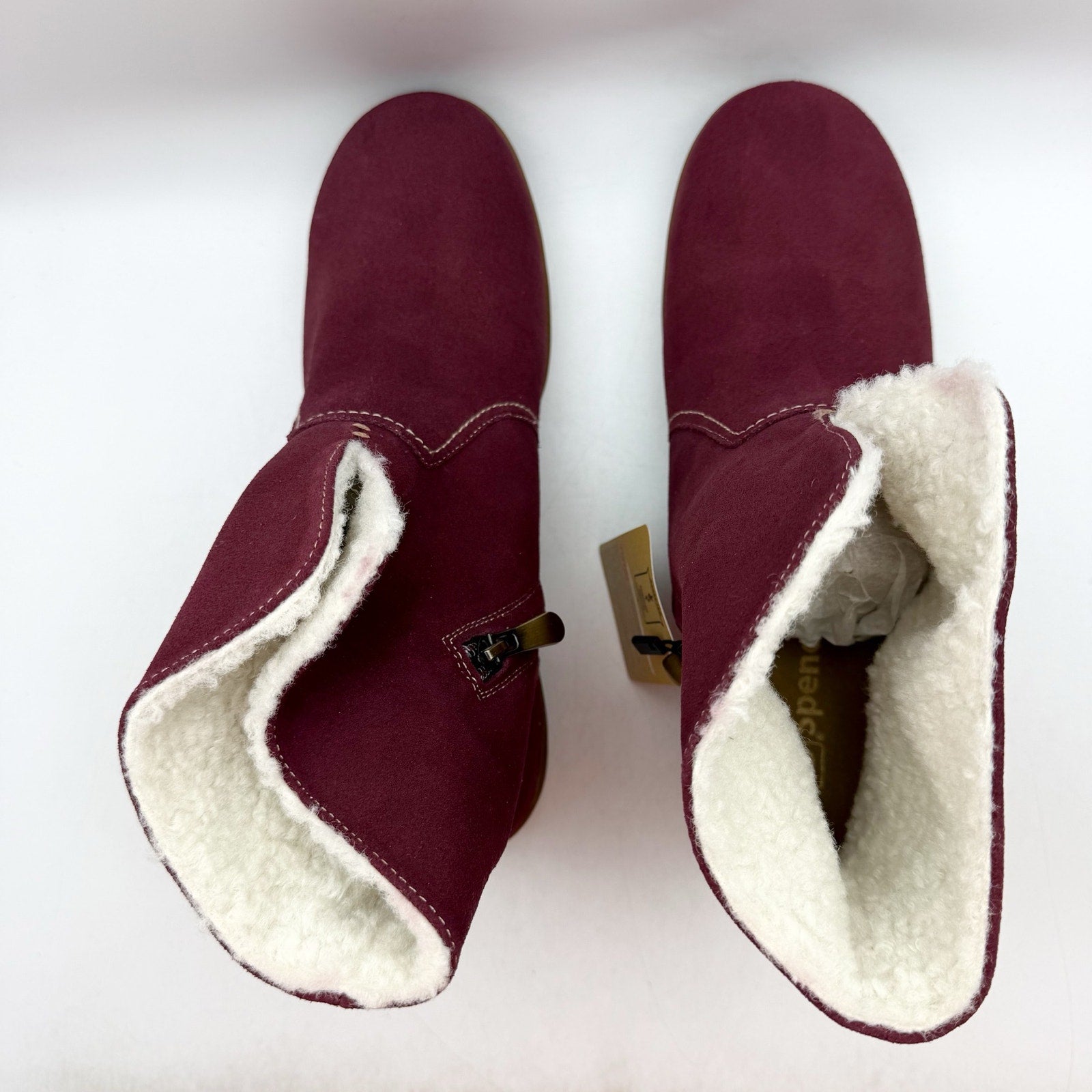 Spenco Womens Sun Valley Ankle Boots US 6.5 Red Burgundy Suede Sherpa Lined NIB