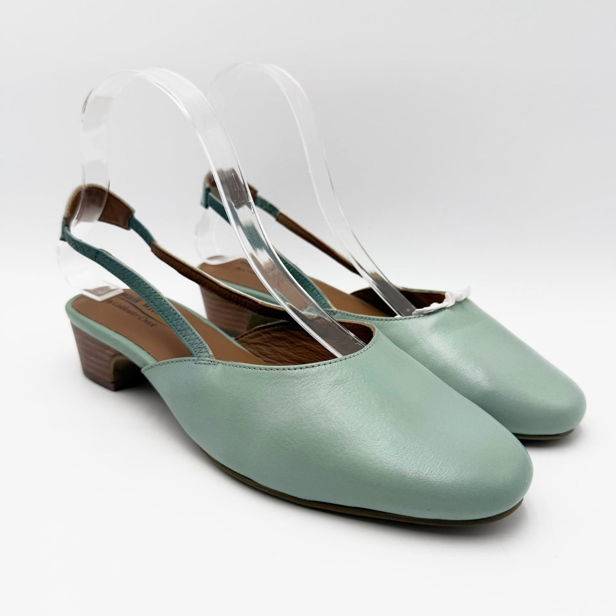 Coldwater Creek Womens Josie 2 Slingback Heels Size 8 WIDE Sea Green Leather NIB