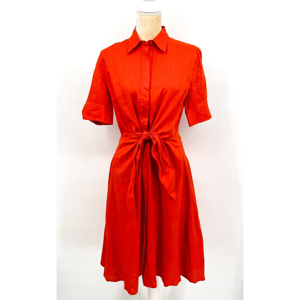 LAUREN RALPH LAUREN Tie-Front Linen Shirtdress Size 6 Orange Short Sleeve NWT