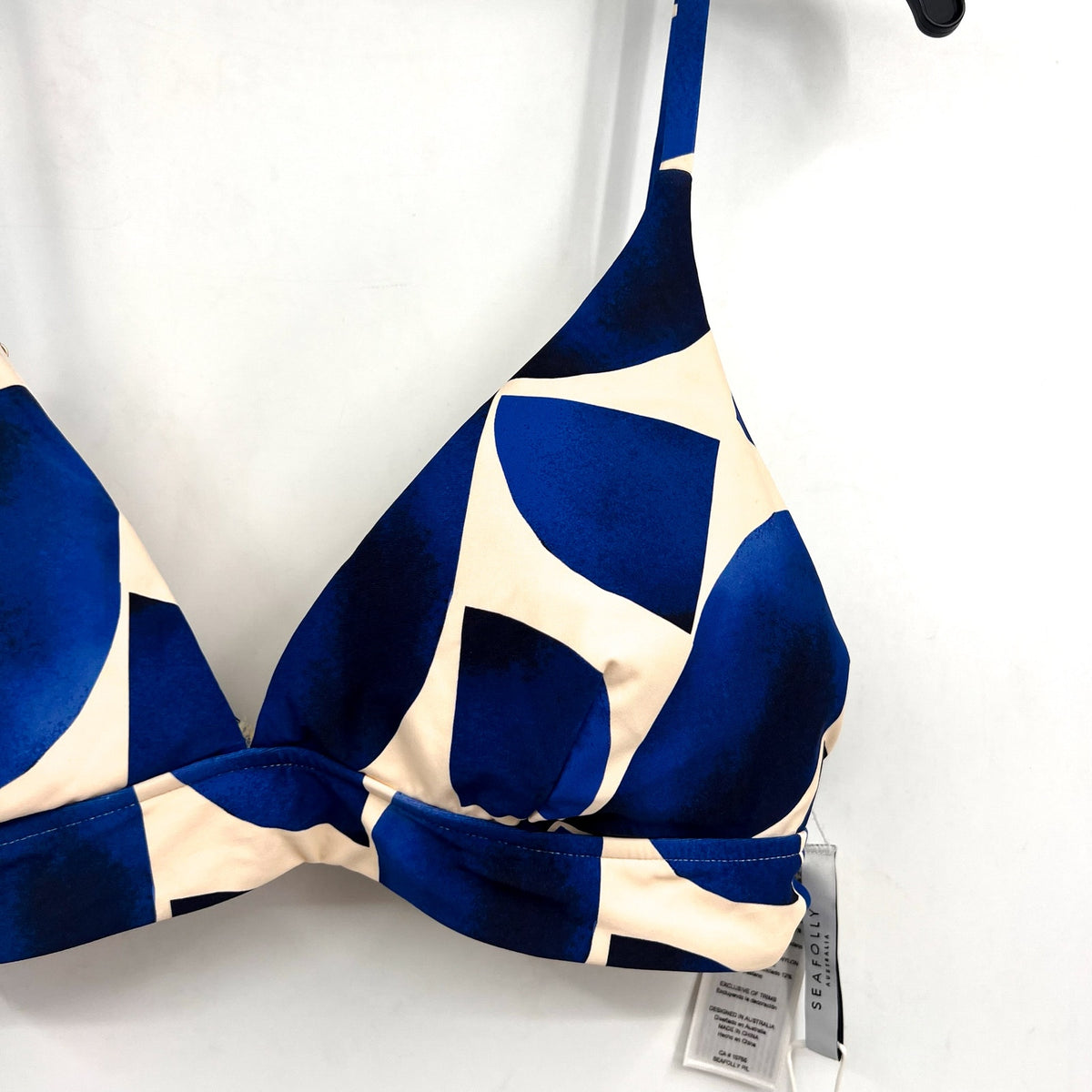 SEAFOLLY Women's Sunray Banded Bralette Bikini Top Size 12 Blue Geometric NWT