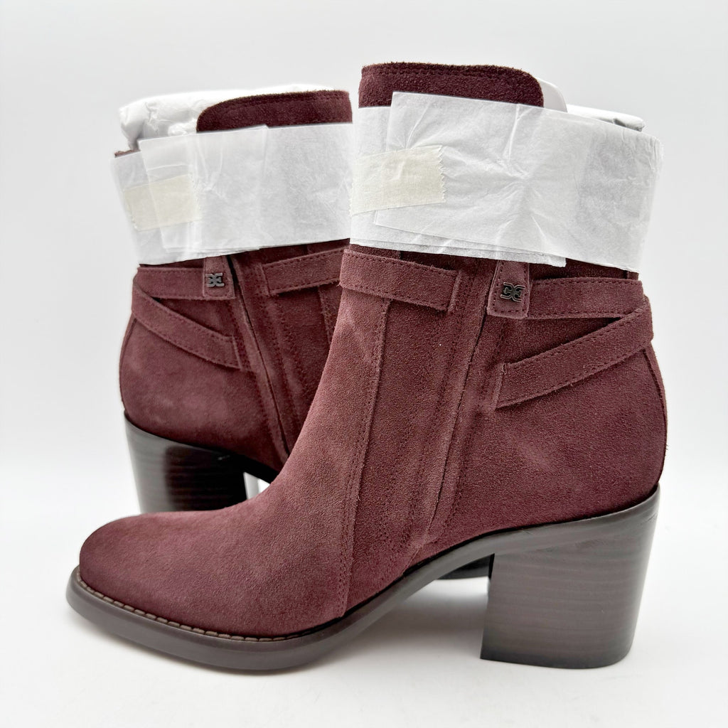 Sam Edelman Womens Simona Ankle Booties US 8.5 M Red Burgundy Suede Heeled NWOB