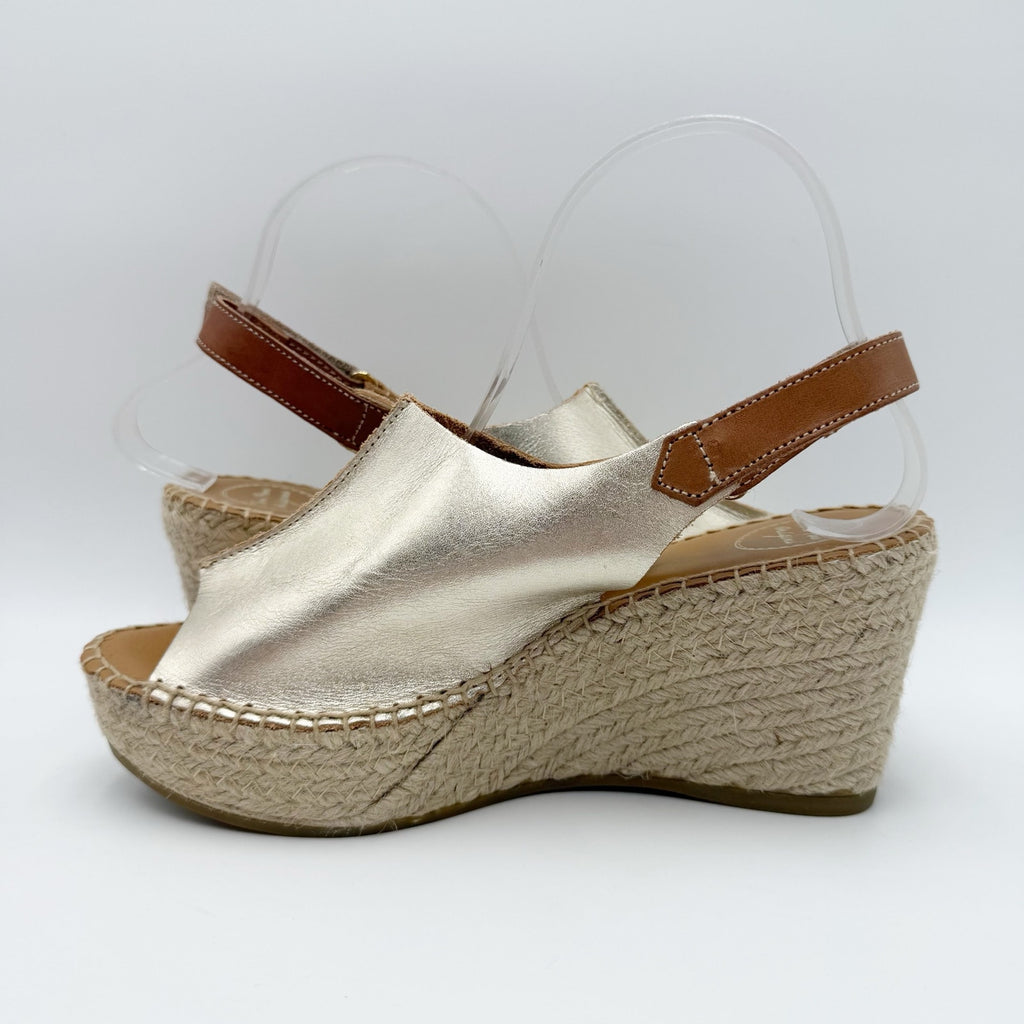 Toni Pons Womens Lugano Espadrille Wedge Sandals EU 39 US Size 8.5 Gold NWOB