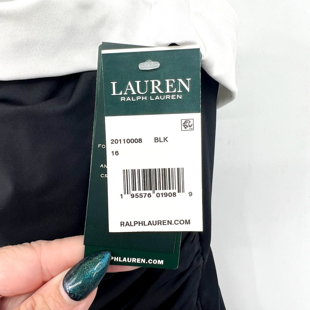 LAUREN RALPH LAUREN Bel Air One Piece Swimsuit Size 16 Black Cross High Neck NWT