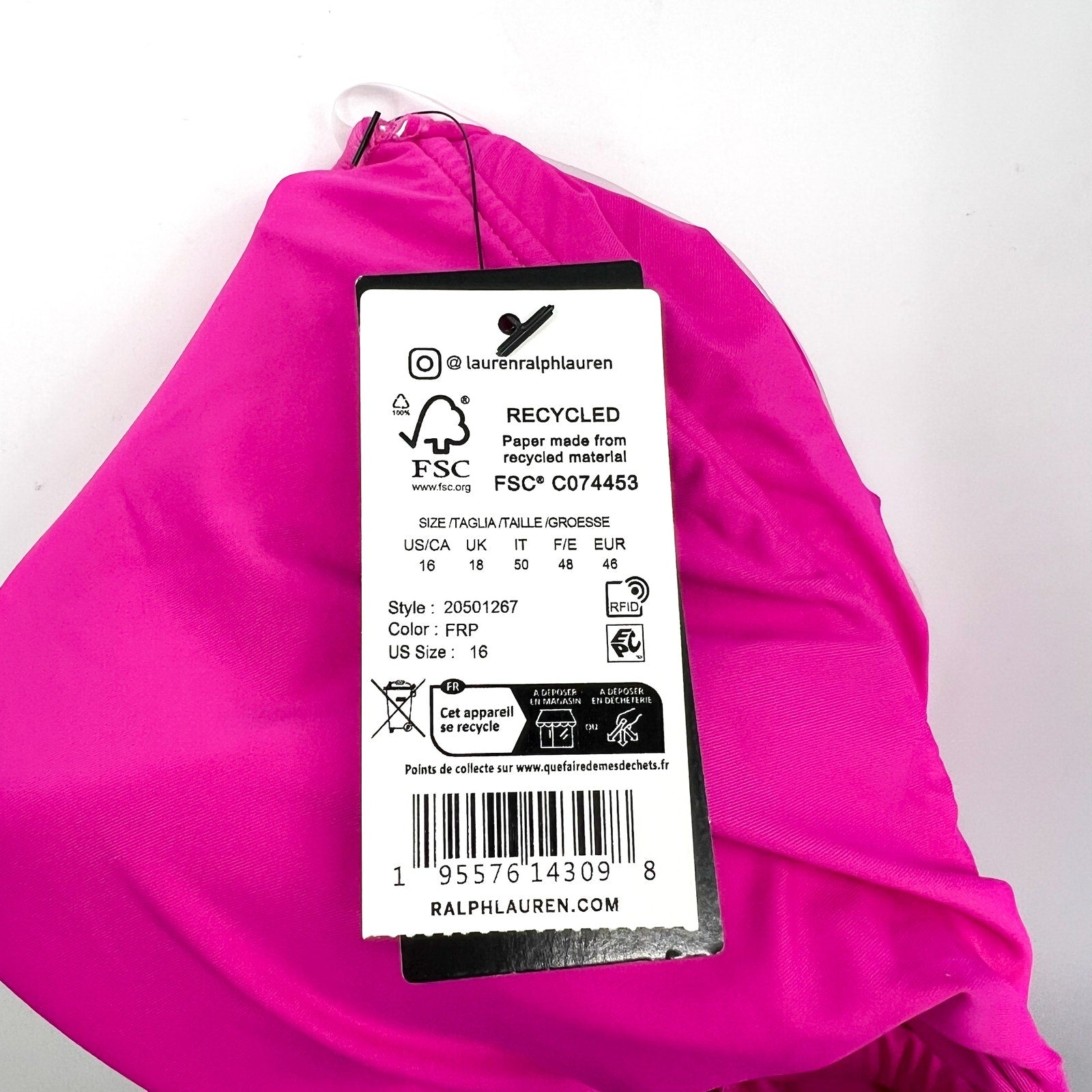 LAUREN RALPH LAUREN O-Ring One-Piece Swimsuit Size 16 Freesia Pink High-Neck NWT