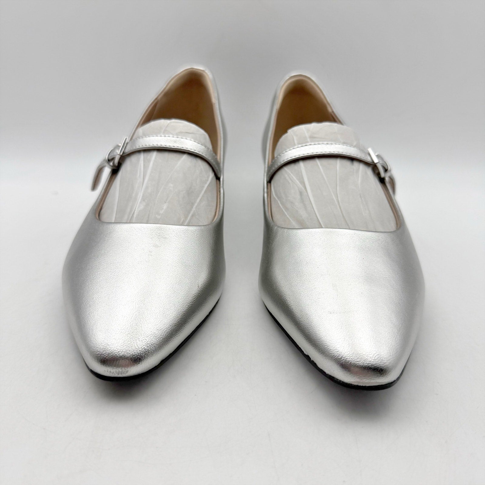 Rockport Womens Taren Flats US 7 WIDE Silver Metallic Leather Mary Janes NWOB