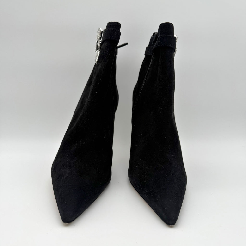 Stuart Weitzman Womens Crystal Nova Xcurve 100 Zip Bootie 9.5 Black Suede NWOB