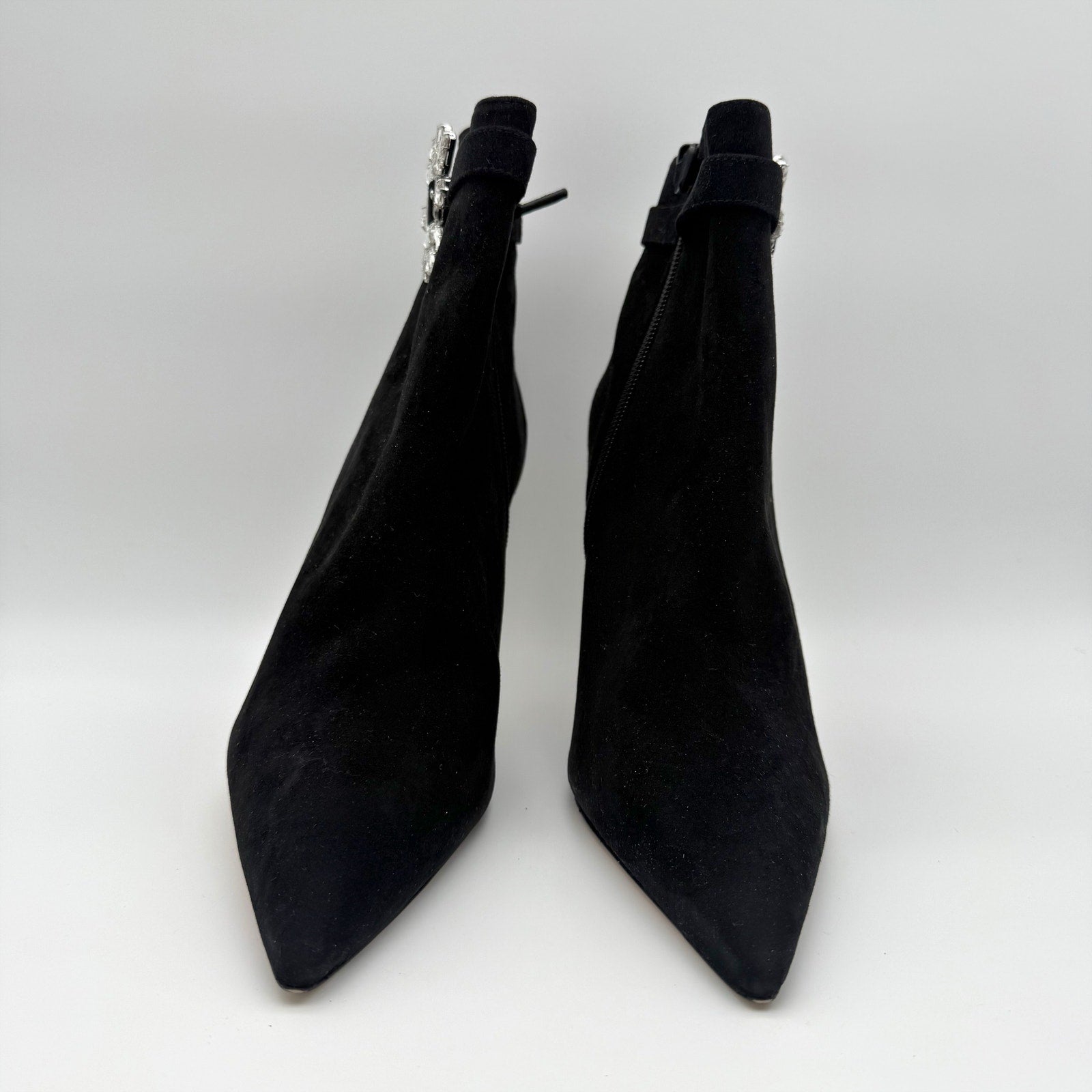 Stuart Weitzman Womens Crystal Nova Xcurve 100 Zip Bootie 9.5 Black Suede NWOB