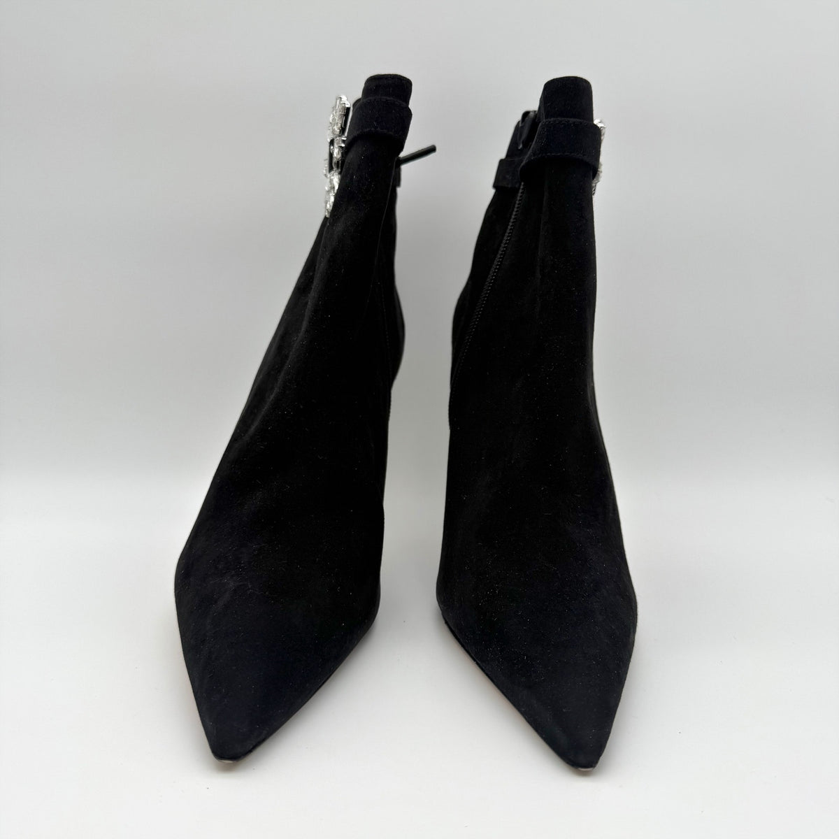 Stuart Weitzman Womens Crystal Nova Xcurve 100 Zip Bootie 9.5 Black Suede NWOB