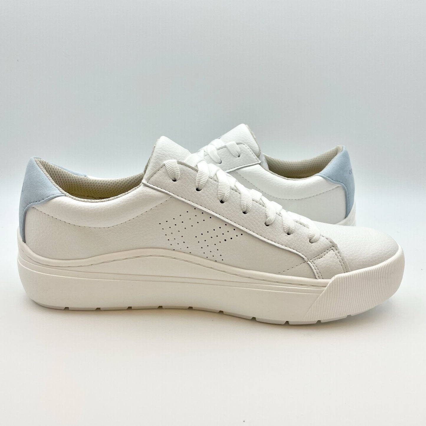 Dr. Scholls Womens Take it Easy Platform Sneaker Size 8.5 White Blue Leather NIB