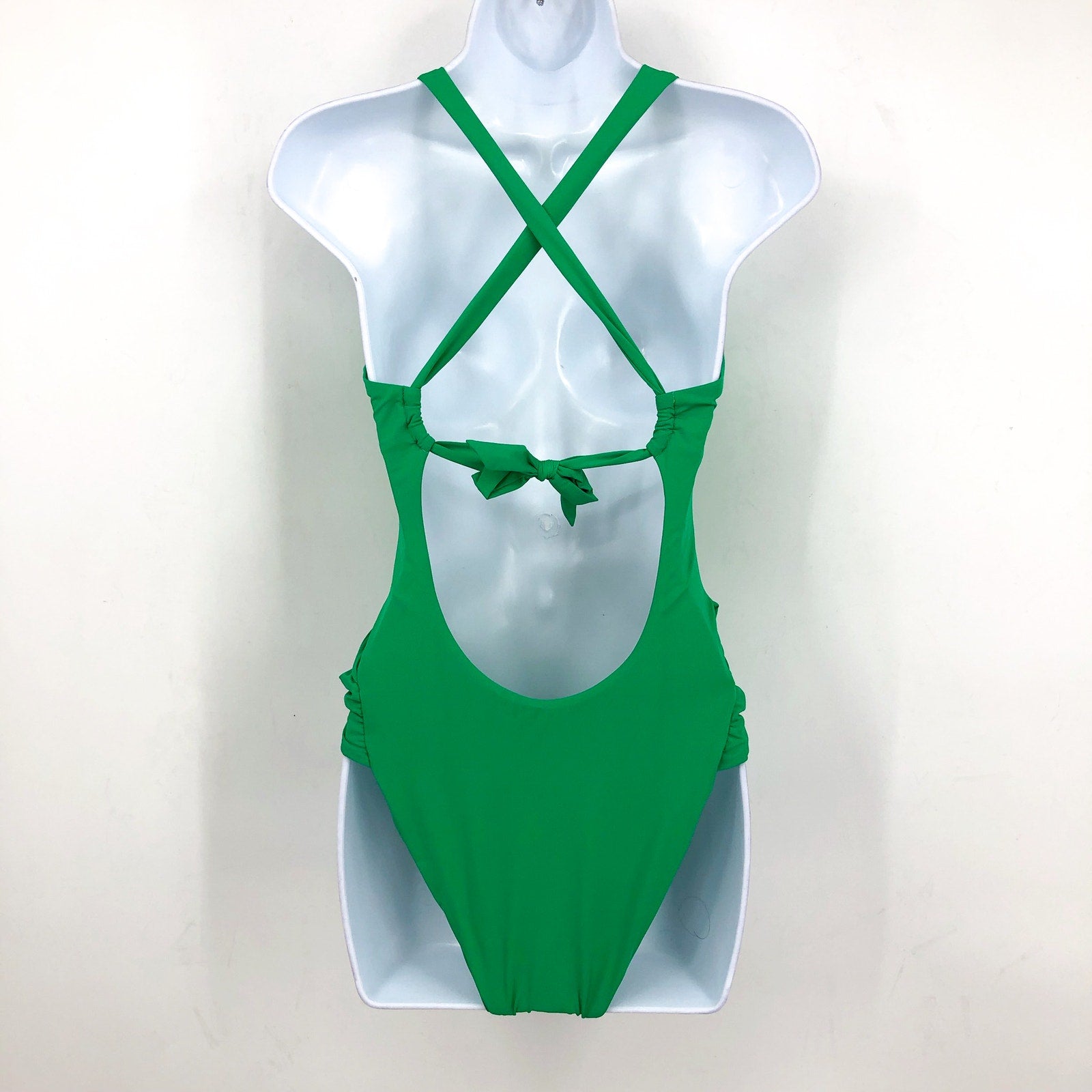 BECCA Baja Mar One Piece Swimsuit Large Green Verde Bow Side Open Back NWT