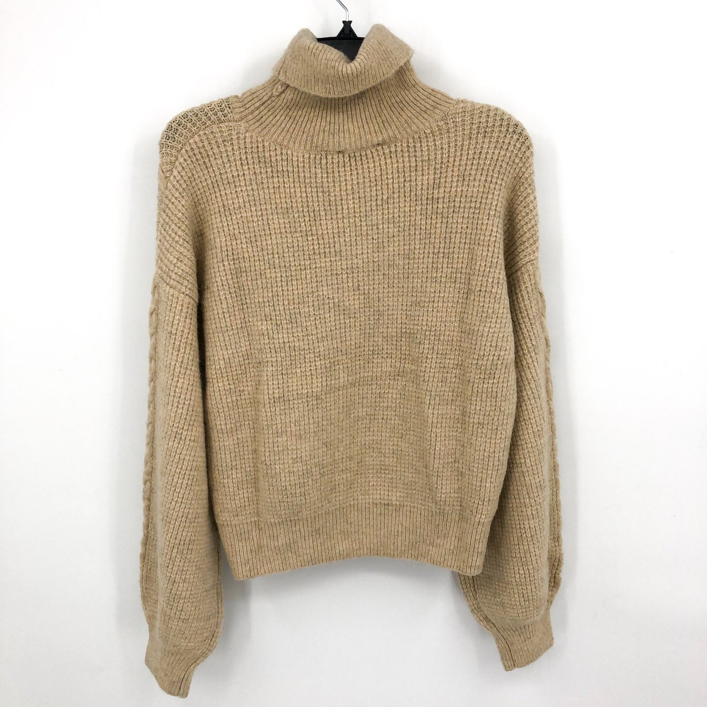 BARDOT Women's Maya Cable Knit Sweater Small Beige Pebble Balloon Sleeves NWT