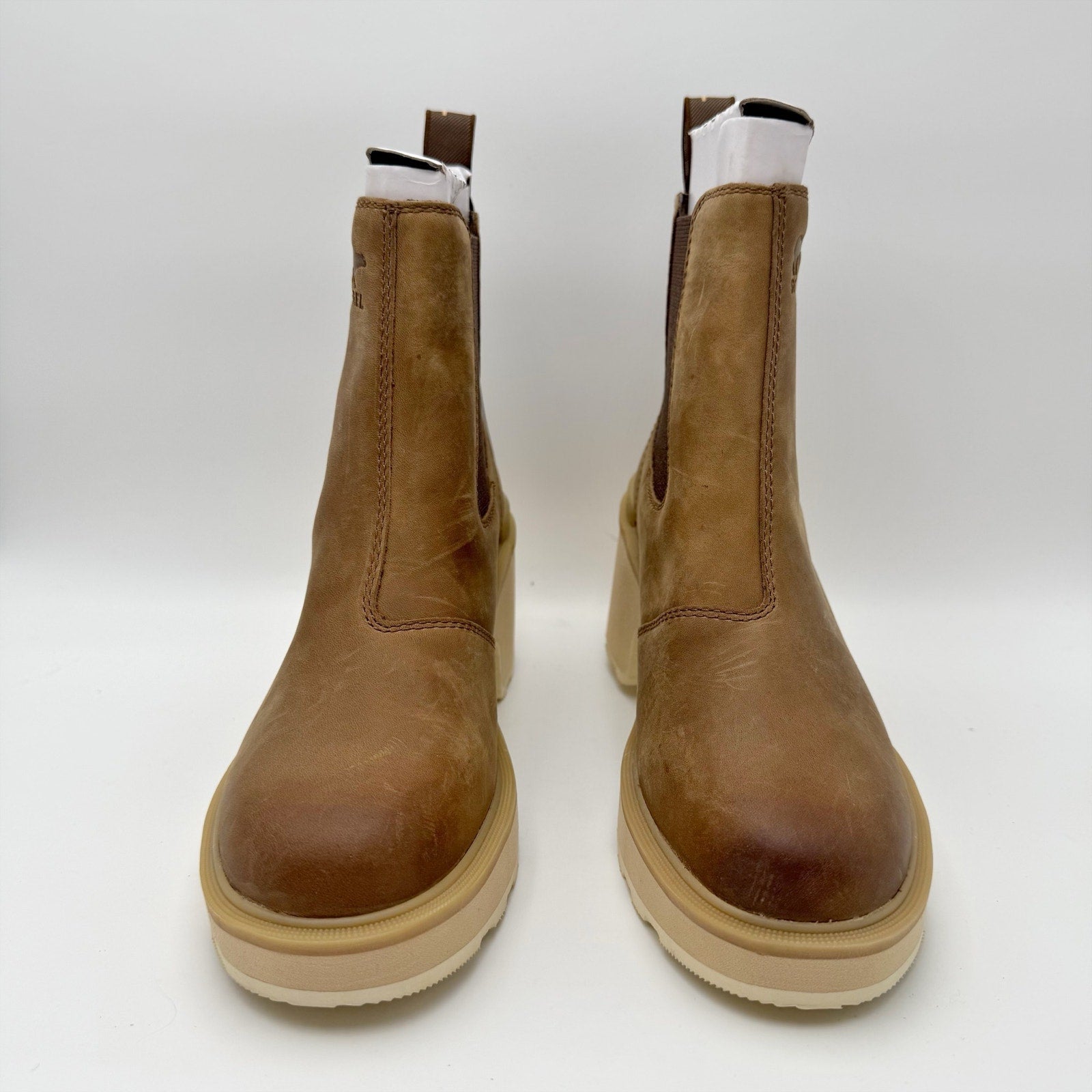 Sorel Womens Hi-Line Heel Chelsea Boots US 7.5 Taupe Tan Leather Waterproof NIB