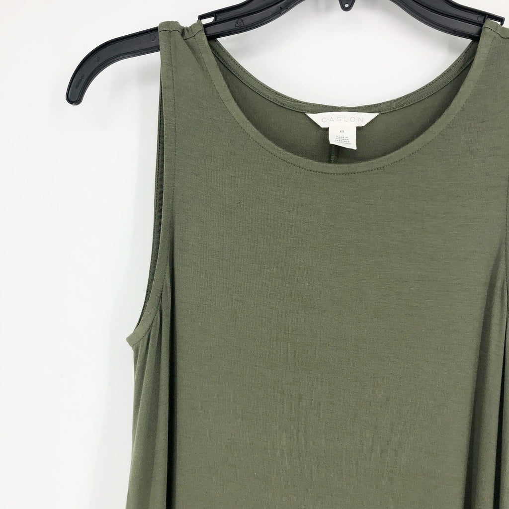 Caslon Womens Swing Dress XS Green Tank Sleeveless Round Neck Pockets NWT