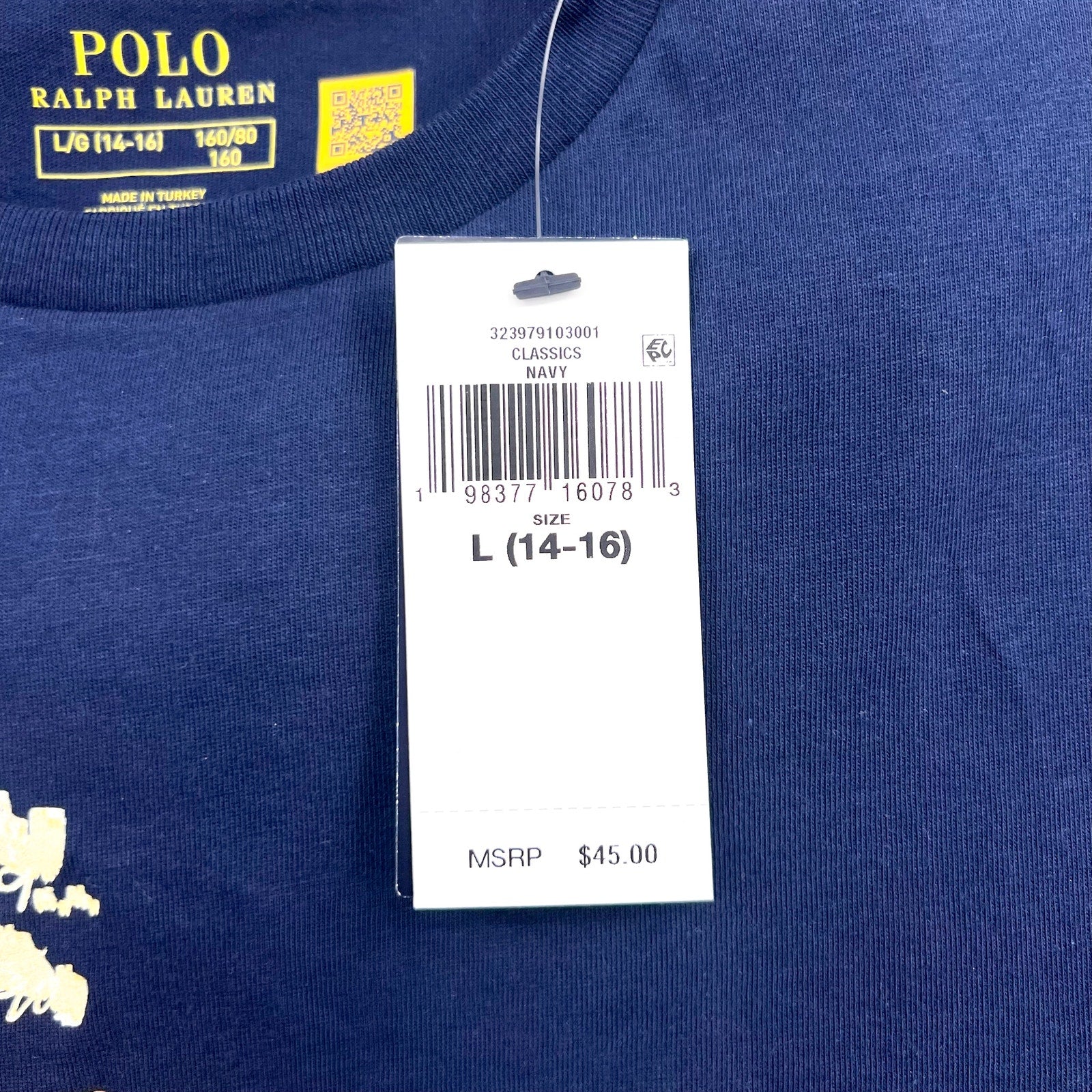 POLO RALPH LAUREN Sparkle Polo Bear T-Shirt Youth Large Navy Blue NWT