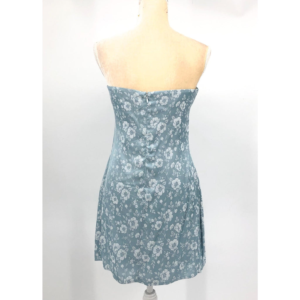 PRINCESS POLLY Women's Ramie Strapless Mini Dress Size 10 Blue Floral NWT