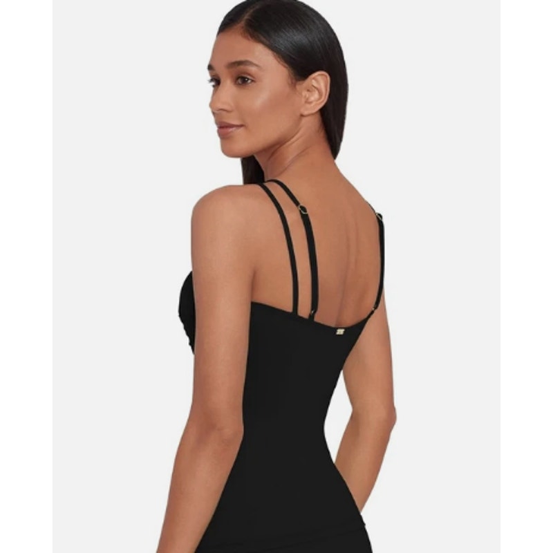 LAUREN RALPH LAUREN Double Strap Twist Tankini Top Size 10 Black Underwire NWT