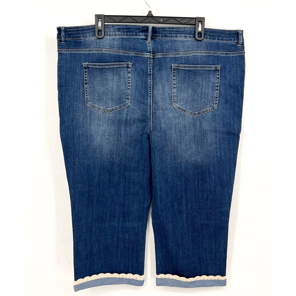LOGO LORI GOLDSTEIN Capri Jeans Size 26W Blue Deep Indigo Eyelet Cuff NWOT