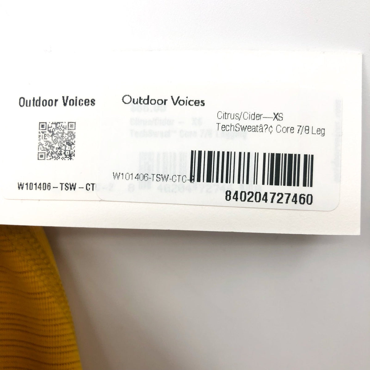 OUTDOOR VOICES Women's TechSweat™ Core 3/4 Legging XS Yellow Citrus NWT