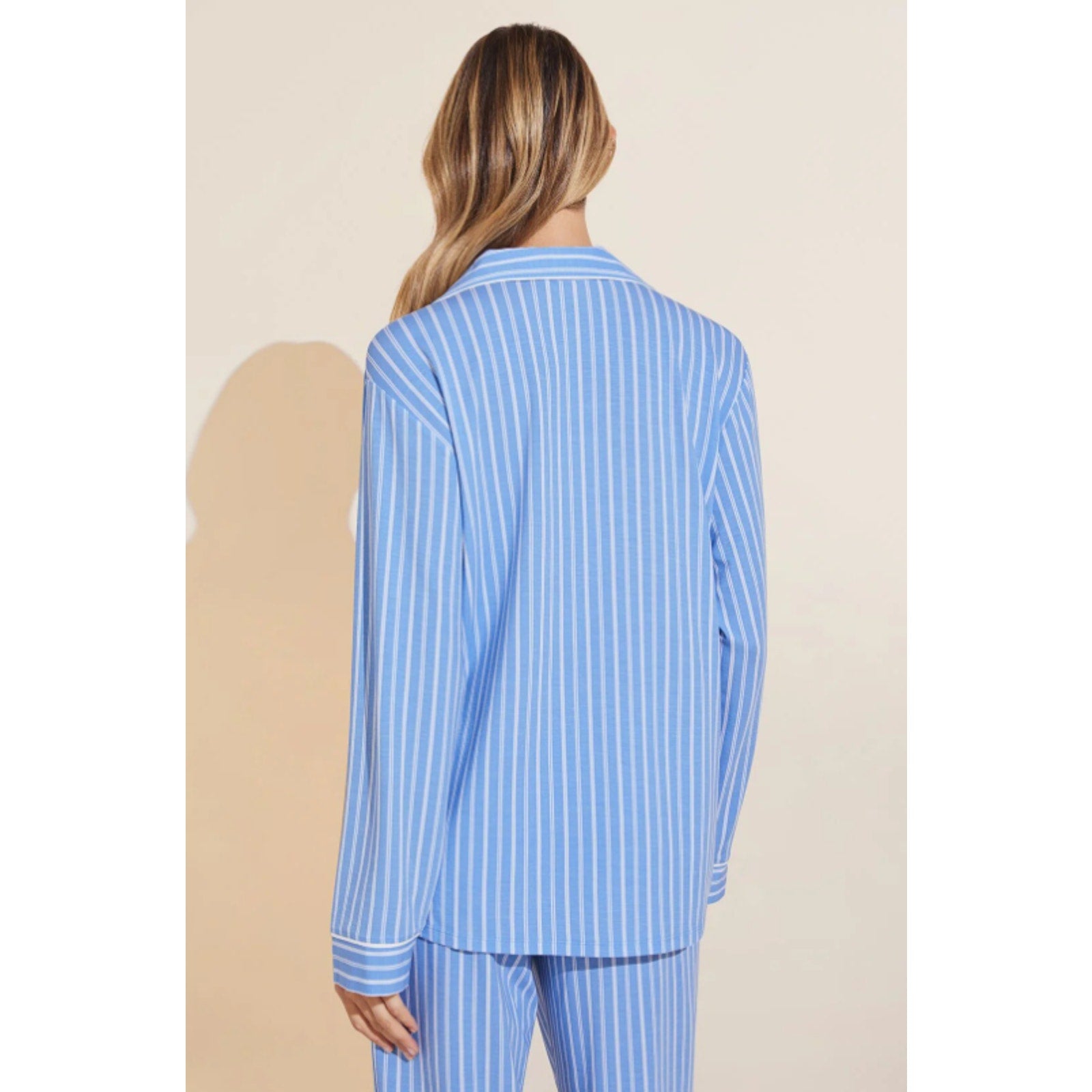 EBERJEY Gisele Print Long PJ Set Small Vista Blue Ivory Stripe TENCEL Modal NWT