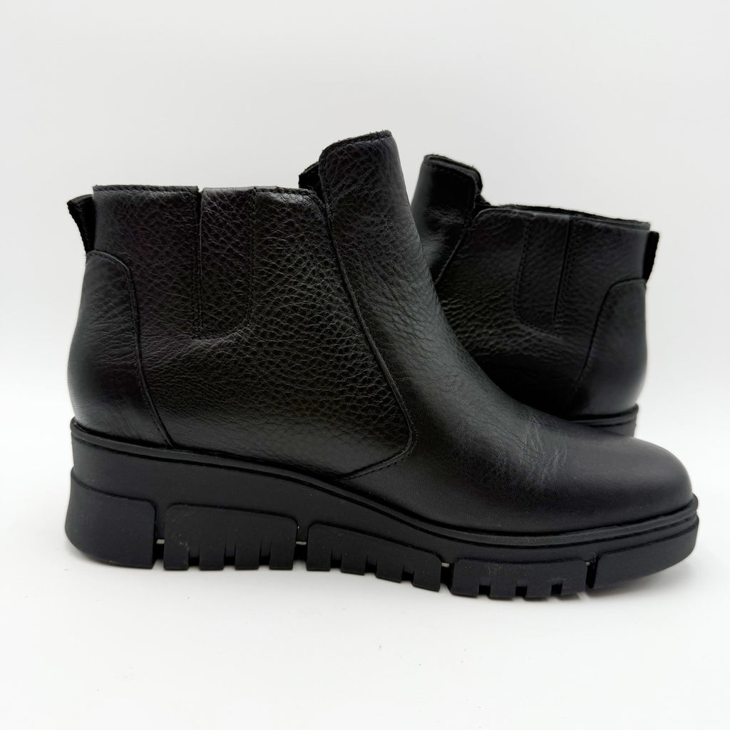 Vionic Womens Uptown Sur Ankle Boots Size 7 EU 37 Black Leather Wedge NIB
