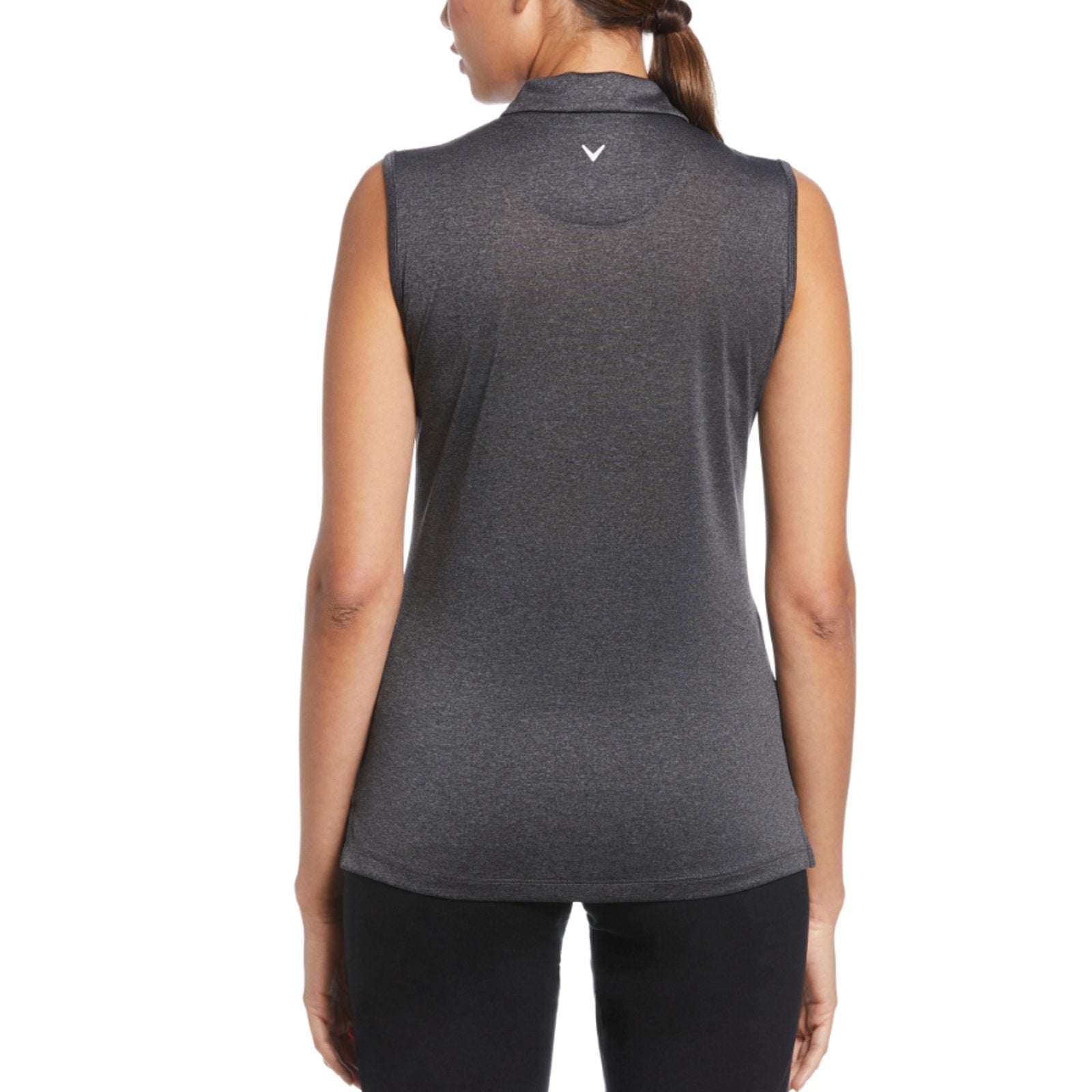 CALLAWAY Womens Polo Shirt Large Black Heather 1/4 Zip Sleeveless Golf NWT
