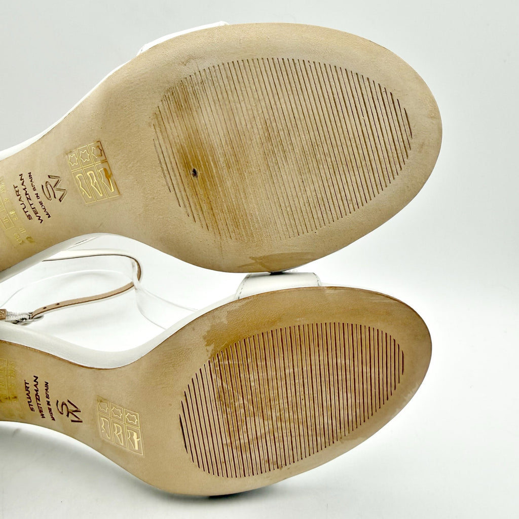 Stuart Weitzman Women Nudist Poppy 75 Block Heel Sandal US 8.5 White Leather NIB