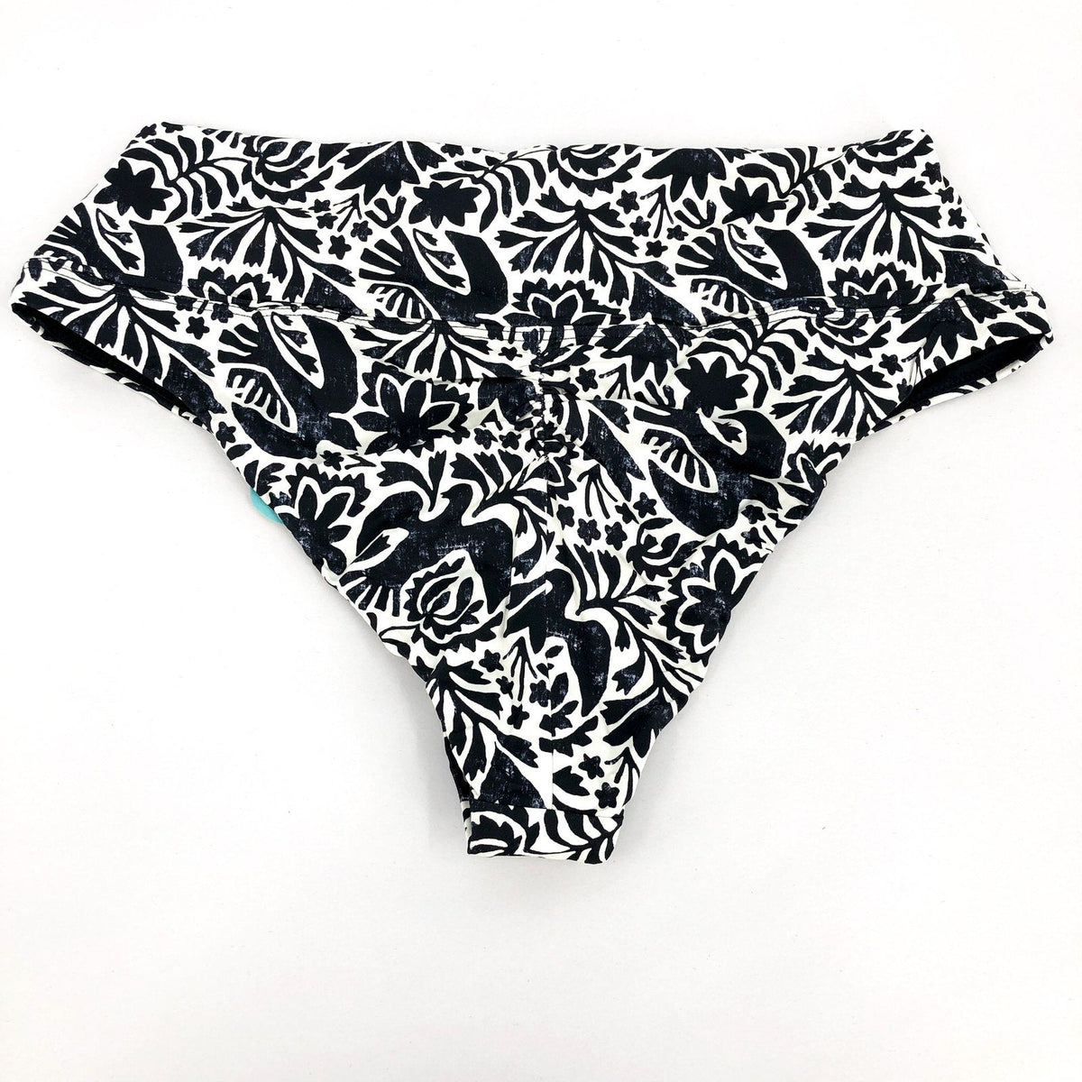 PRANA Women's Aurelia Bikini Bottom Small White Black Flora Fauna High Waist NWT