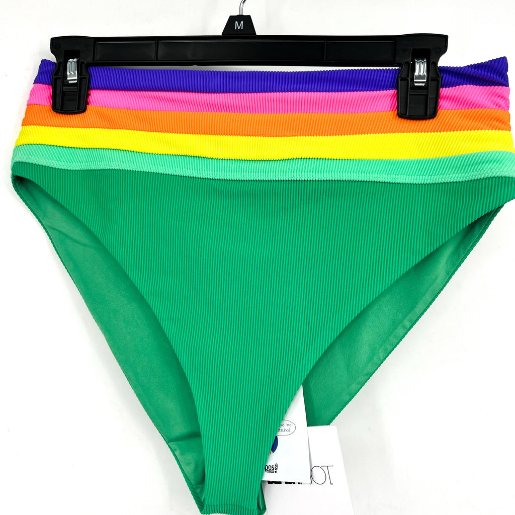 BEACH RIOT Millie Bikini Bottom Large Green Technicolor Colorblock NWT