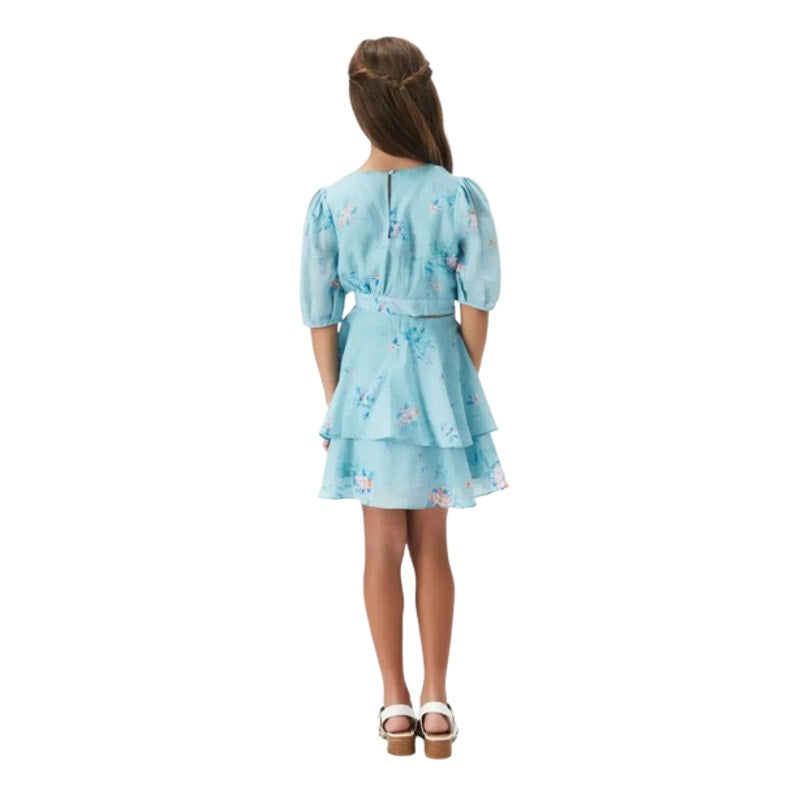 BARDOT Girl's Cindy Floral Cutout Dress Size 8 SMALL Blue Flora Puff Sleeve NWT