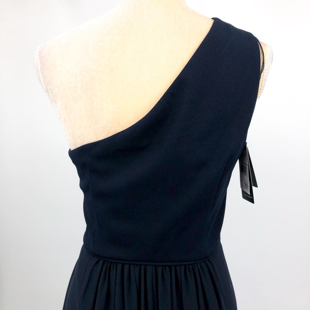 ADRIANNA PAPELL One-Shoulder Chiffon Long Gown Size 8 Midnight Blue Formal NWT