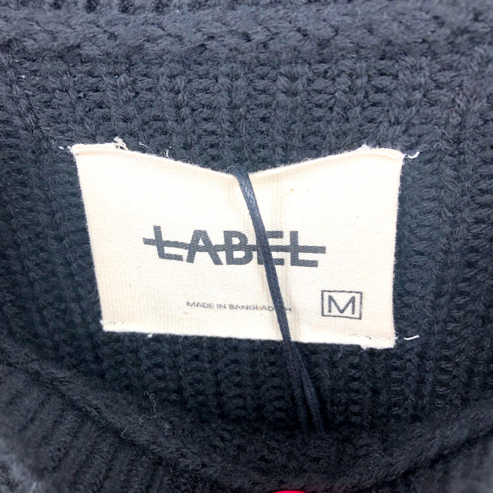 LABEL Men Go-To Sweater Medium Black Grey Merino Wool Knit Crewneck Pullover NWT