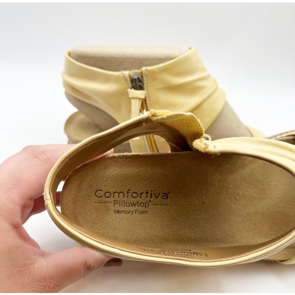 COMFORTIVA Womens Gale Sandals Size 9.5 Mexico Yellow Leather Memory Foam NIB