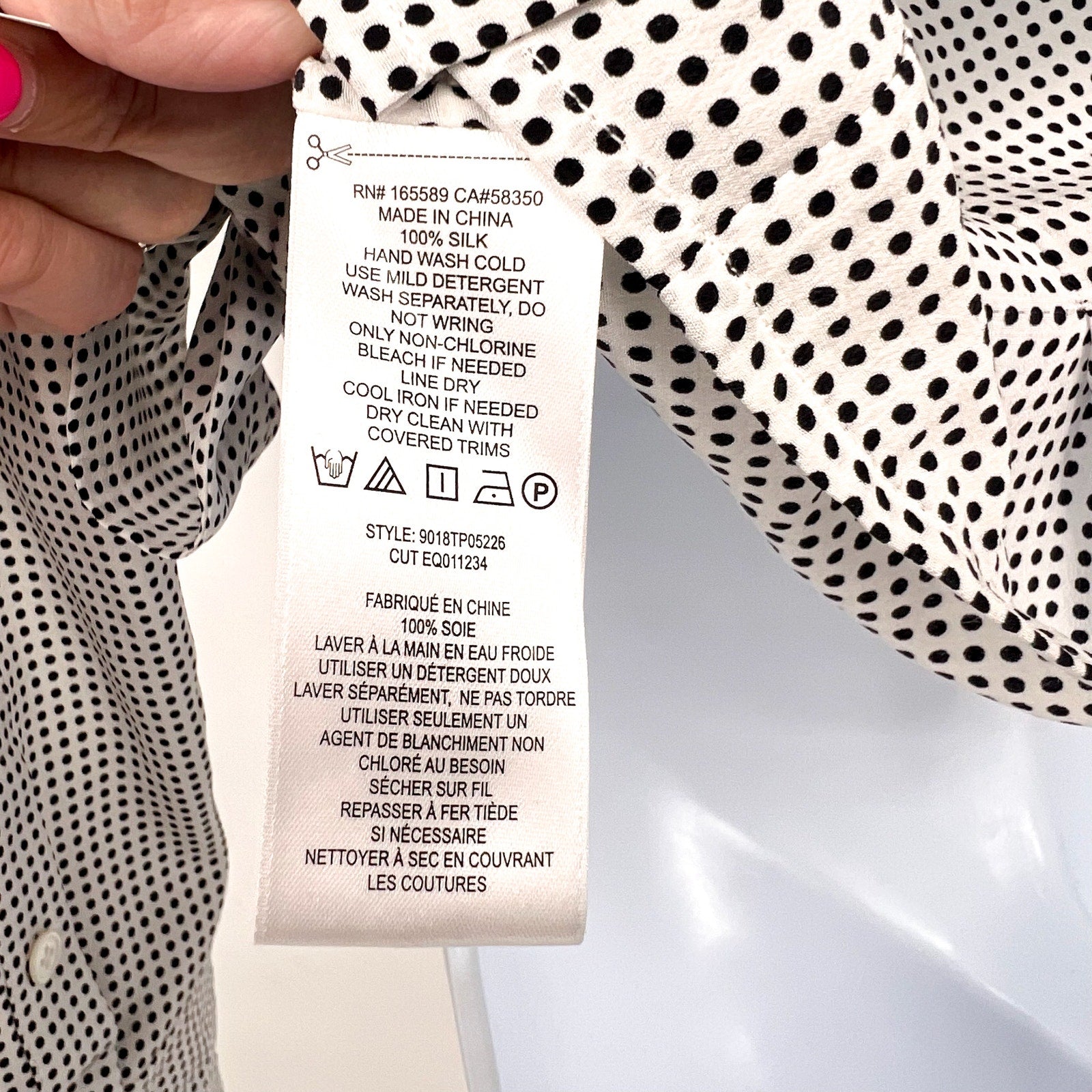 EQUIPMENT Women's Cenna Wrap Blouse Medium White Black Polka Dot Silk NWT