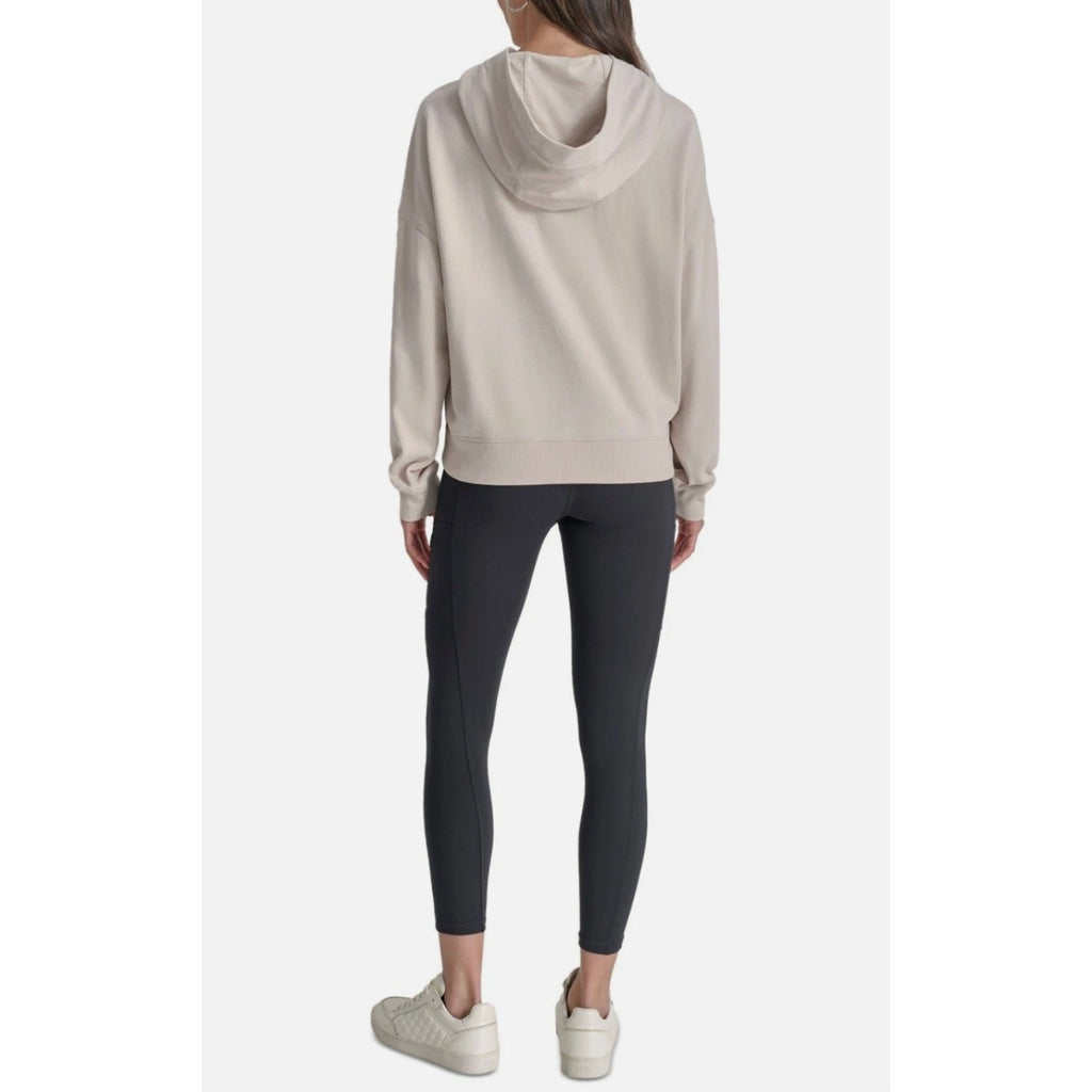 DKNY Women's Sequin Hoodie Medium Taupe Beige Pullover Sweatshirt NWT