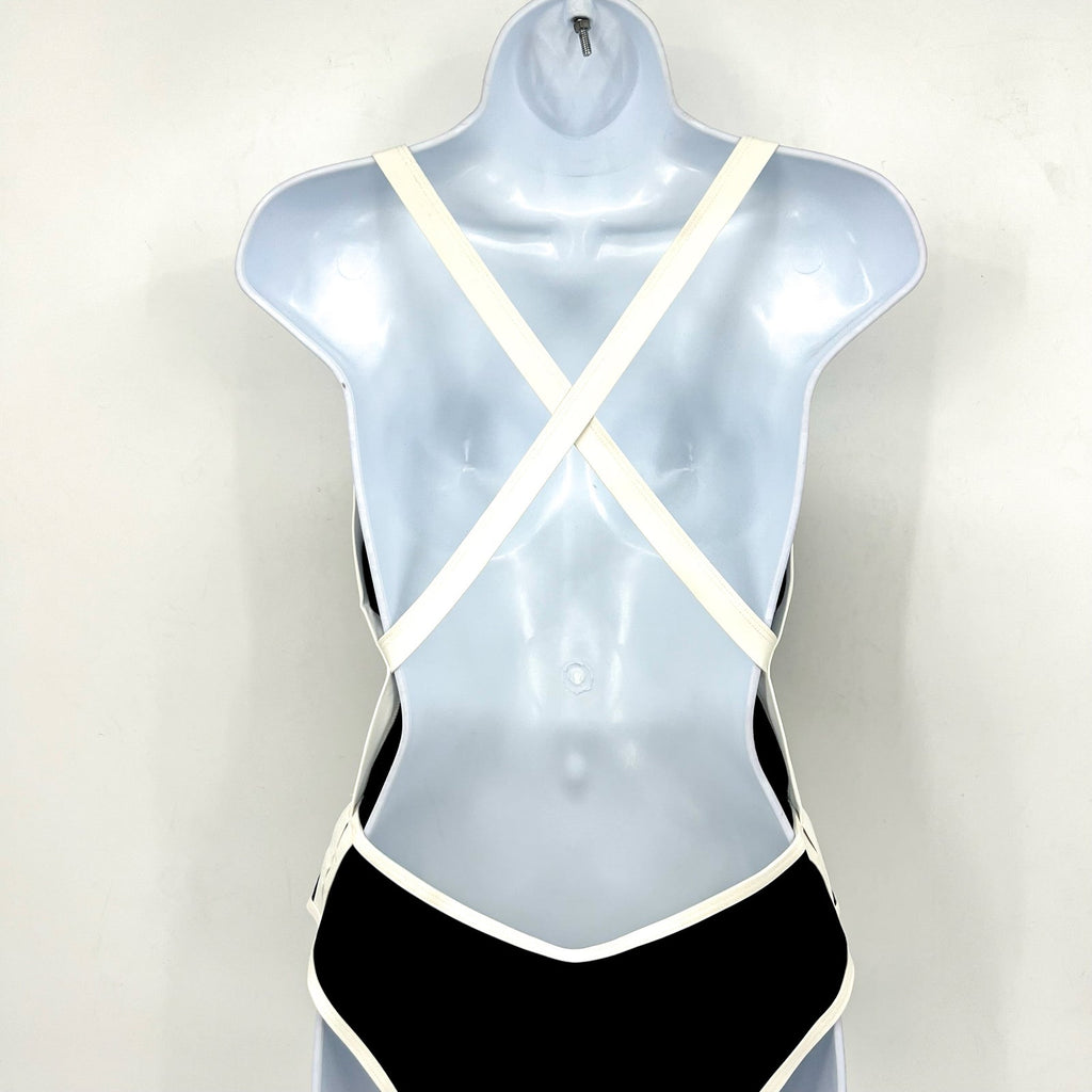 L*SPACE Women's Ribbed Baewatch One Piece Swimsuit XS Black Cream Low Back NWT
