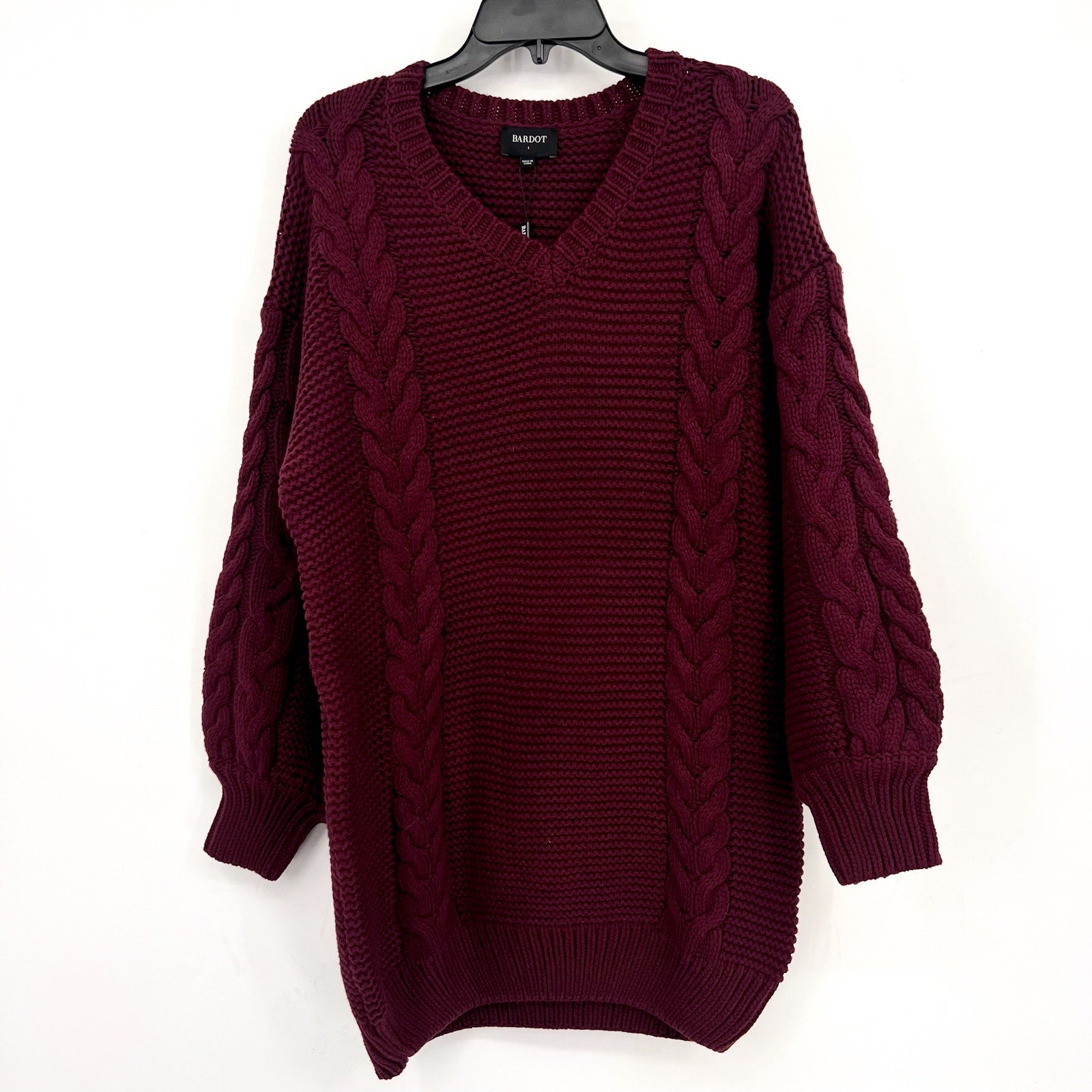 BARDOT Women's Bell Knit Sweater Dress Size 8 Burgundy Red Long Sleeve NWT