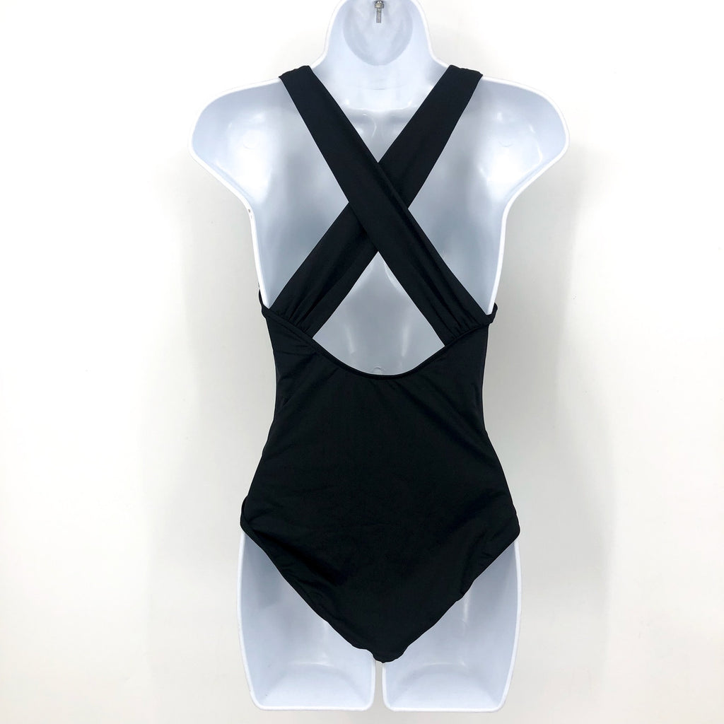 SEAFOLLY Collective Cross Back One Piece Swimsuit Size 6 Black Deep V Neck NWT
