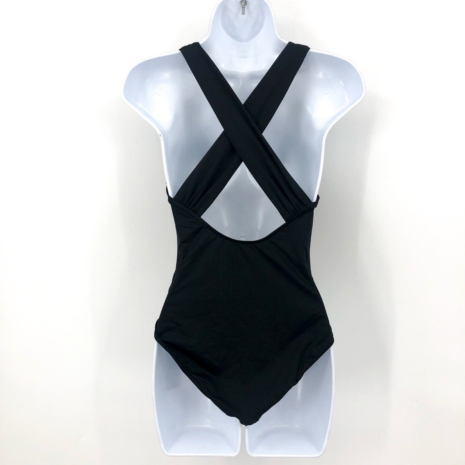 SEAFOLLY Collective Cross Back One Piece Swimsuit Size 6 Black Deep V Neck NWT