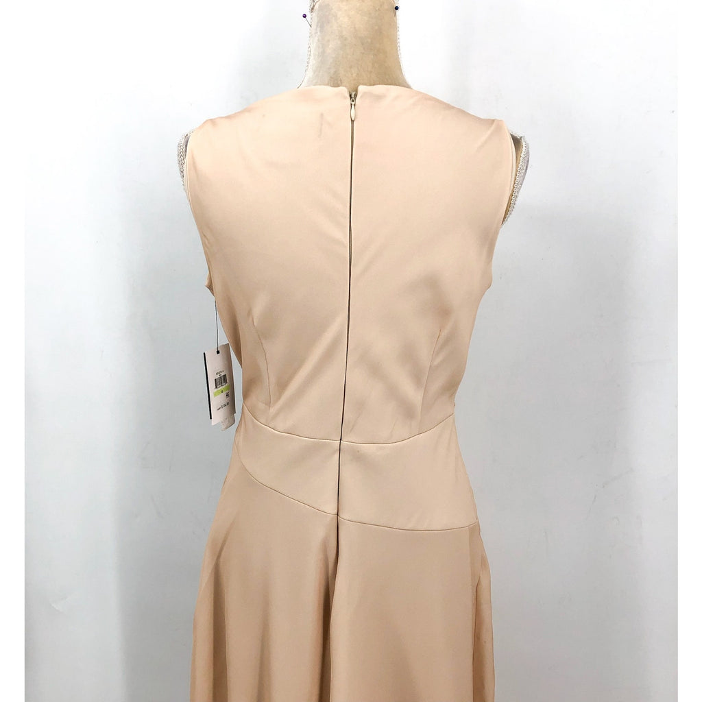 DKNY Women's Floral Cocktail Midi Dress Size 4 Elegant Beige Cowlneck NWT