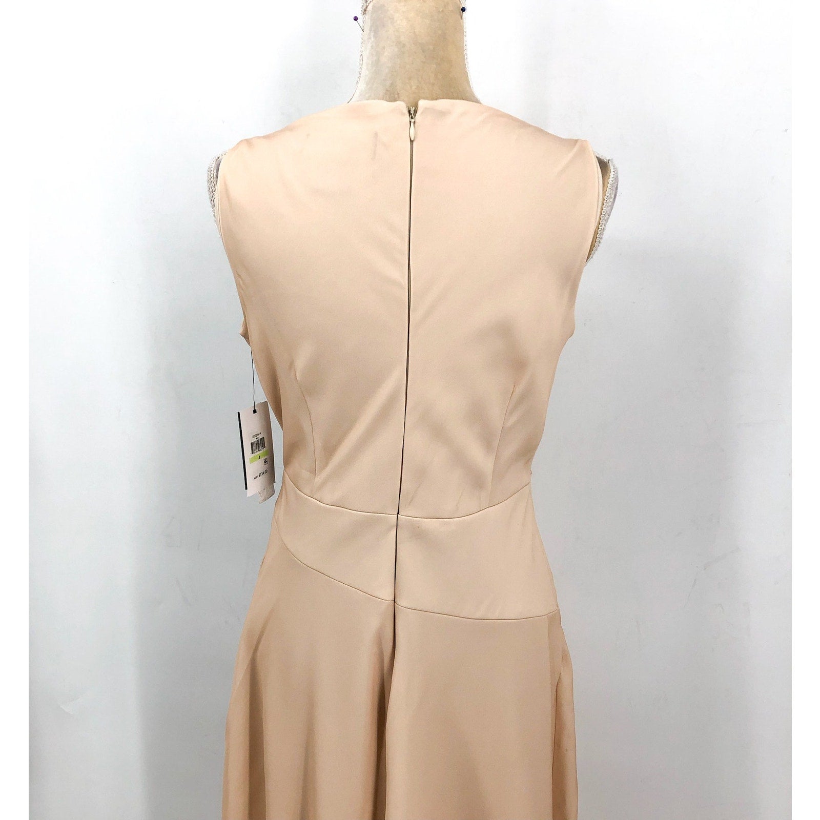 DKNY Women's Floral Cocktail Midi Dress Size 4 Elegant Beige Cowlneck NWT