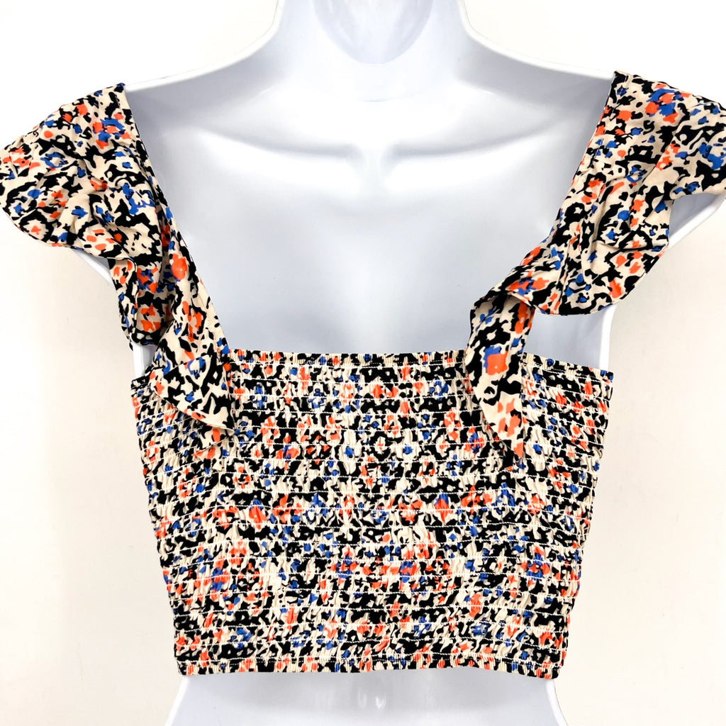 MAAJI Women's Glowy Flutter Sleeve Smocked Crop Top Large Multi NWOT