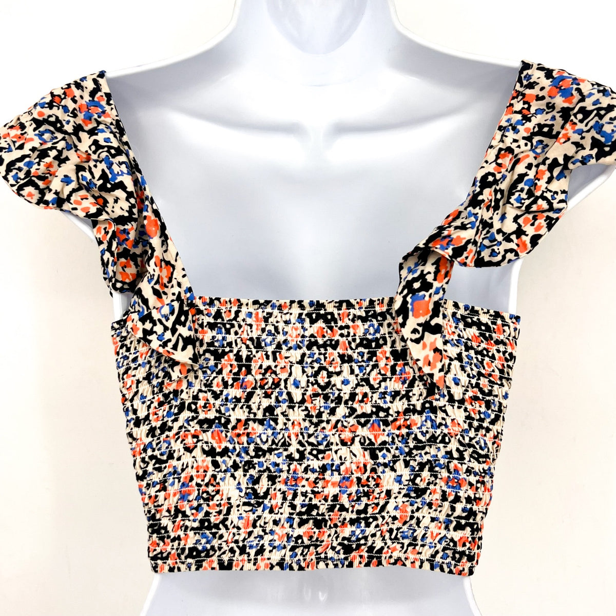 MAAJI Women's Glowy Flutter Sleeve Smocked Crop Top Large Multi NWOT
