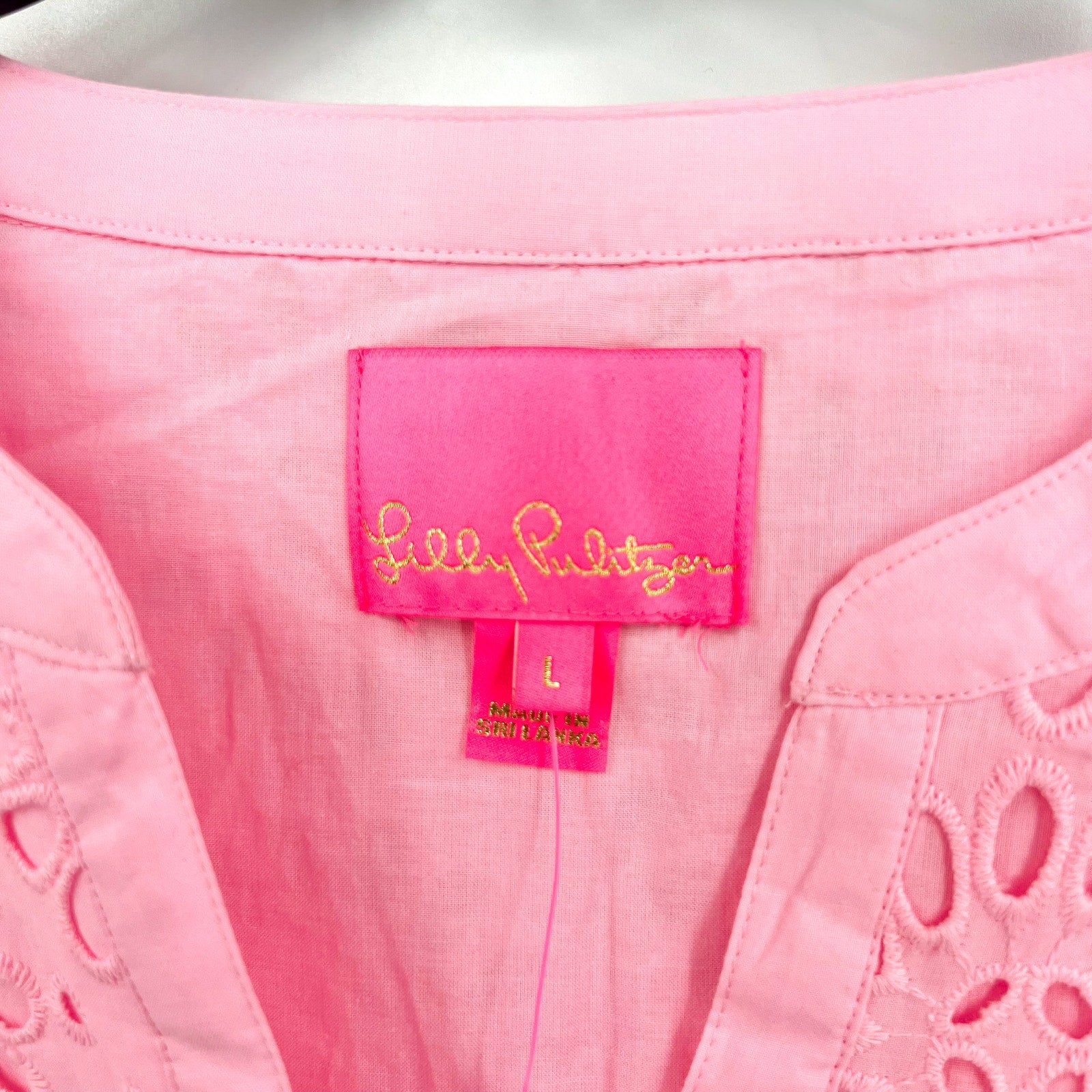 LILLY PULITZER Womens Bekah Eyelet Mini Dress Large Pink Peony Ruffle Hem NWOT