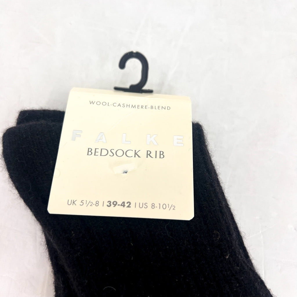 FALKE Women's Rib Bed Socks US 8-10.5 EU 39-42 Black Mid Calf Wool Cashmere NWT