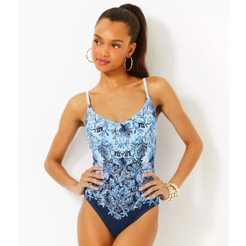 LILLY PULITZER Womens Klynn One-Piece Swimsuit US 6 Blue Just a Little Koi NWT