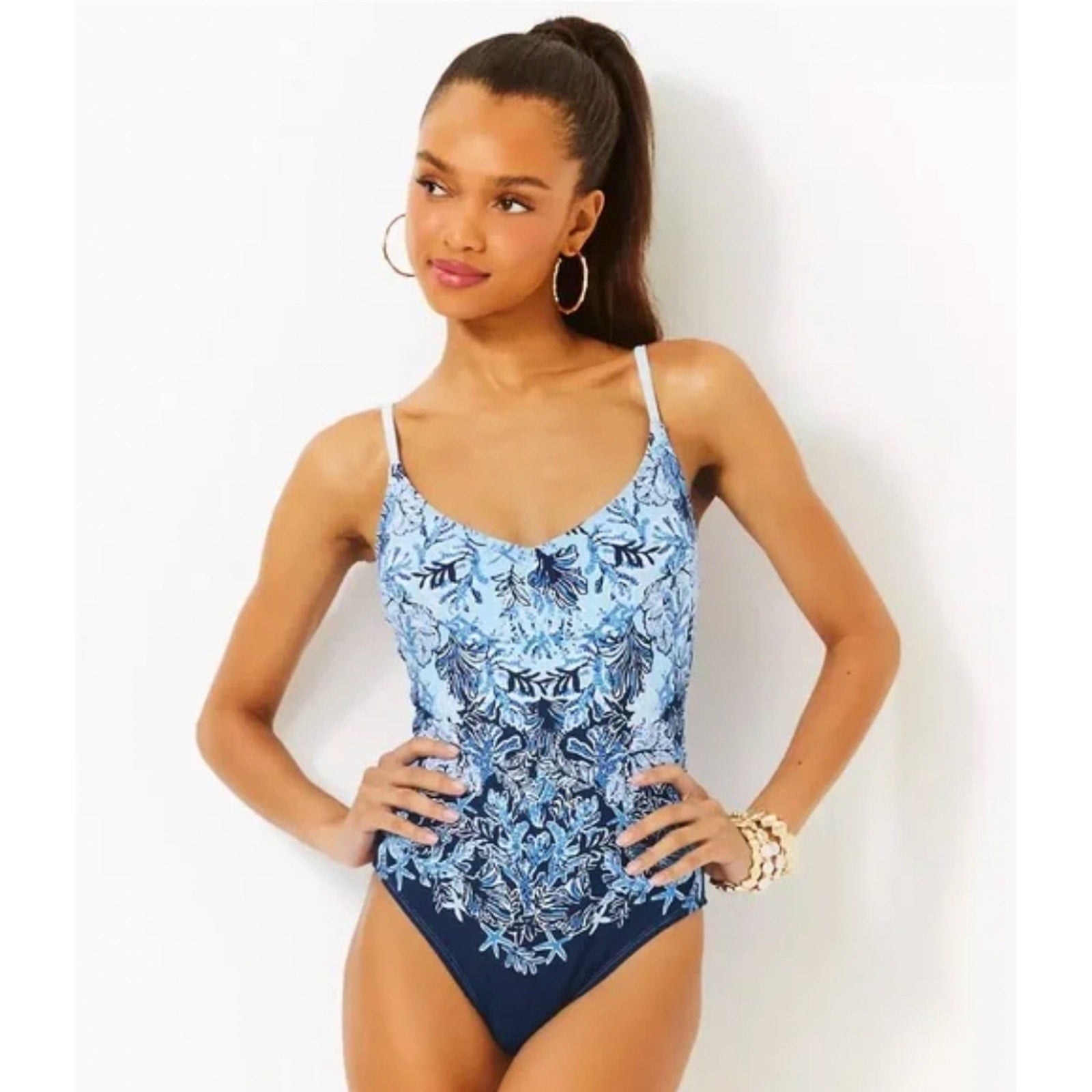 LILLY PULITZER Womens Klynn One-Piece Swimsuit US 6 Blue Just a Little Koi NWT