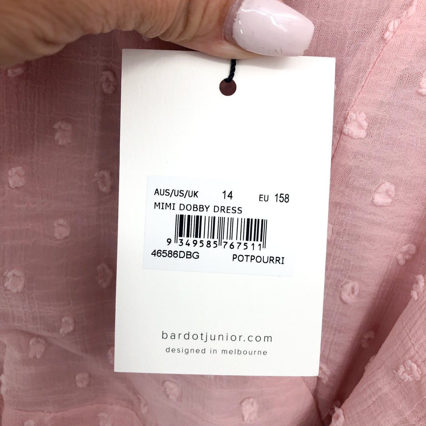 BARDOT JUNIOR Girls Mimi Dobby Dress Size 14 Pink Potpourri Lace Ruffle NWT